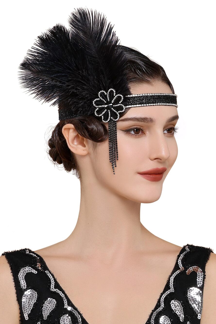 4453 Flapper Headpiece - Flapper Feather Headband 1920s Gatsby Headpiece